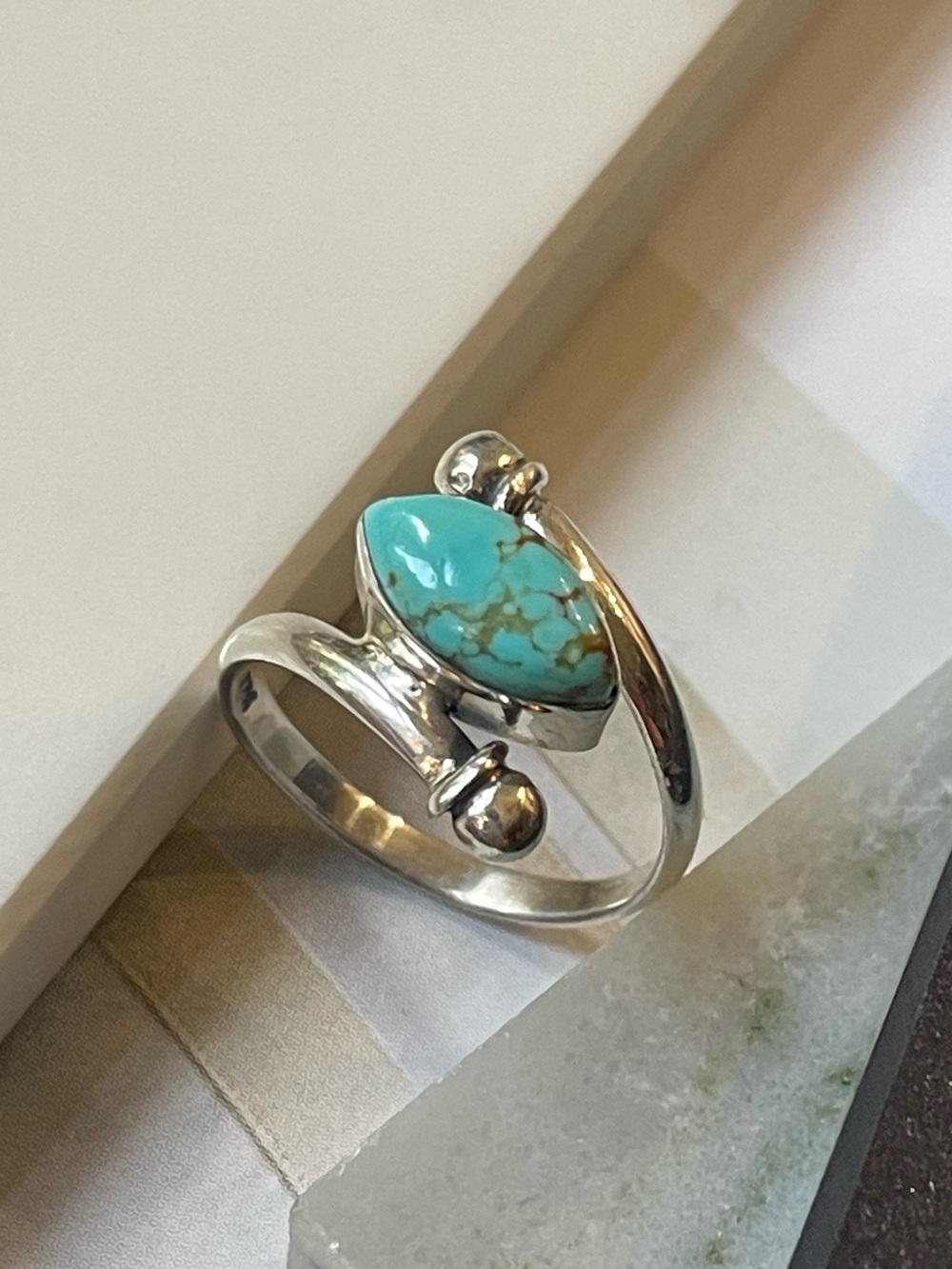 925 Sterling Silver Natural Turquoise Ring , Size US:5  B O H O